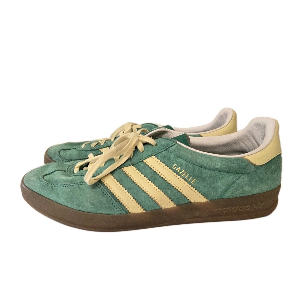 Adidas Gazelle Indoor Mens Sneakers in Green Yellow Stripes Size 12.5